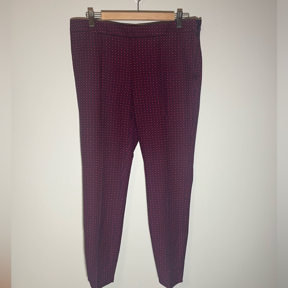 Brooks Brothers Natalie Fit Chino Pants Size 10 Side Zip Red Blue Diamond